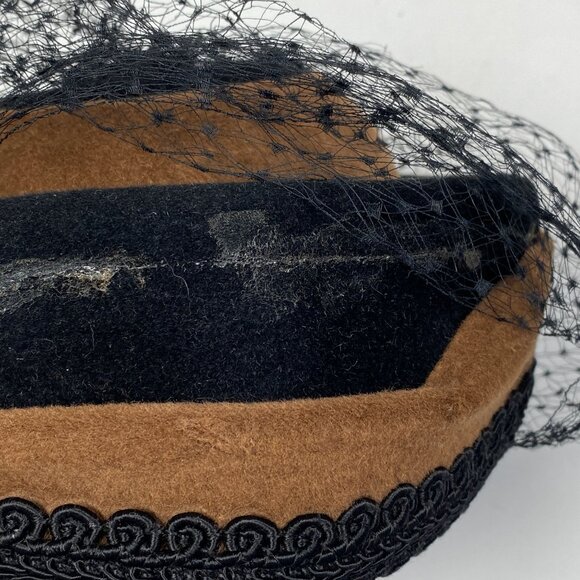 Vintage Ranleigh Pillbox Hat Face Veil Netting Brown Black Derby Church main image 7